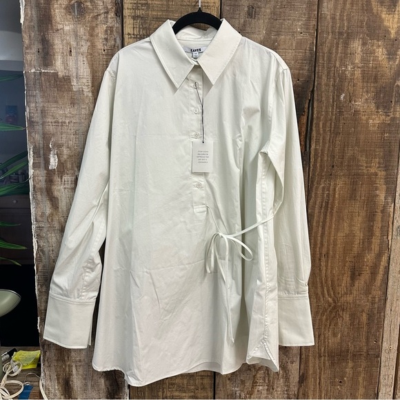 EAVES Bibas Mini Shirt Dress Chalk Cream Button-Up Shirt poplin tie Revolve XS - Picture 10 of 10